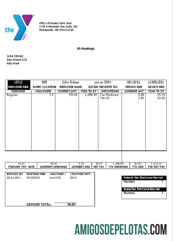 Folha de funcionário da empresa de serviço social dos EUA amostra